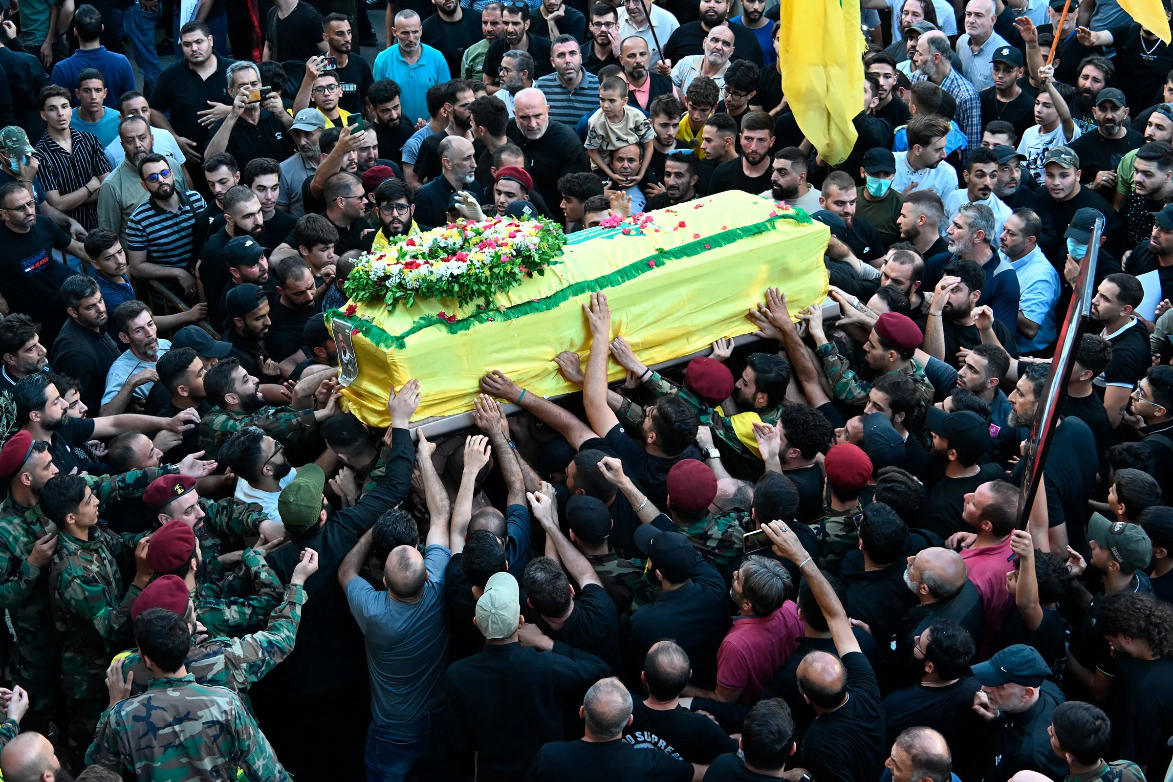 A funeral held for for martyrs of Israel's September 2024 pager attack in Lebanon.