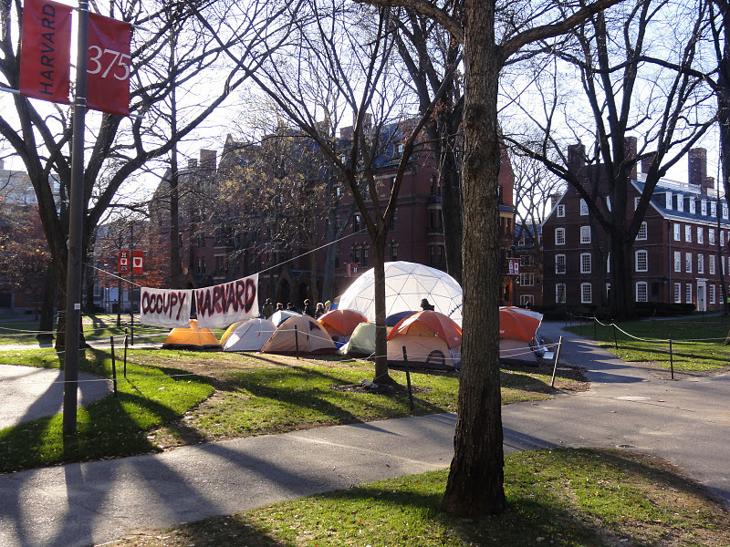 Harvard students occupying Harvard Yard for the Living Wage Campaign, 1998.